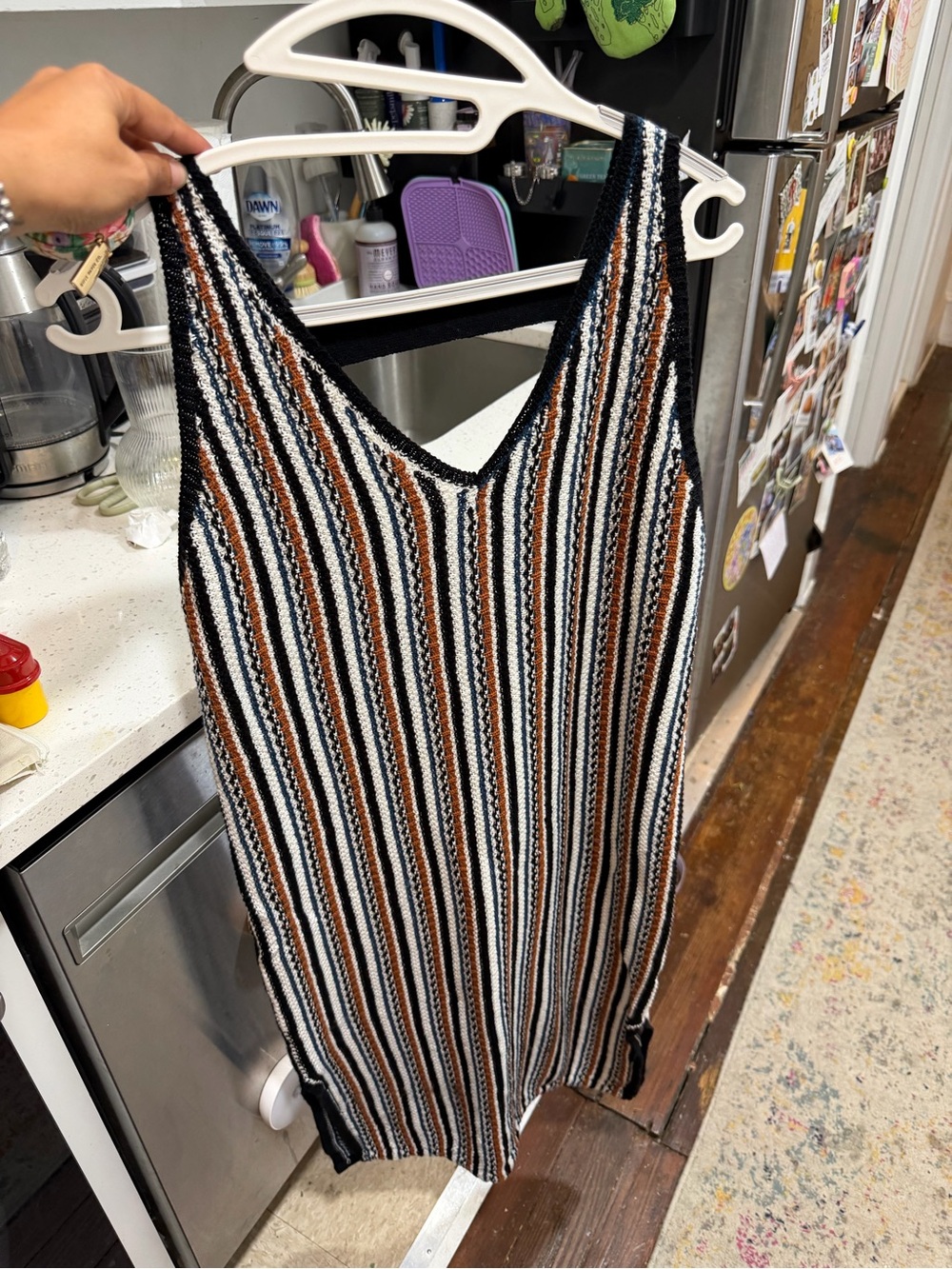 Lush Midi Striped Knit V-Neck Tank Dress